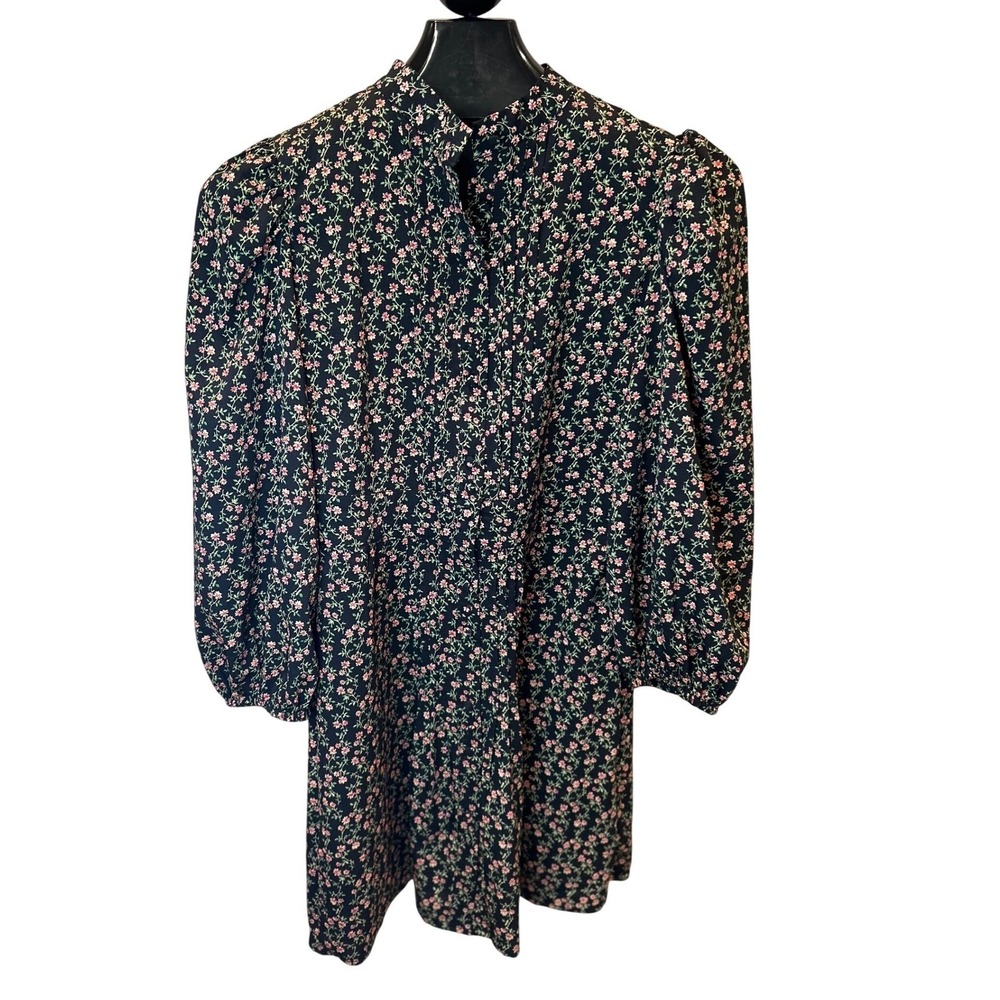 TOPSHOP Black Floral Print Long Sleeve Mock Neck Mini Dress US 6